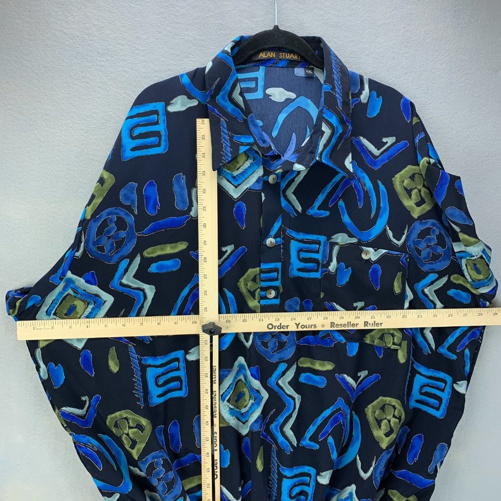 **SOLD**Alan Stuart Shirt Mens XXL 2XL Blue Abstract Art Pullover Banded Pocket - Picture 10 of 13